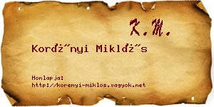 Korényi Miklós névjegykártya